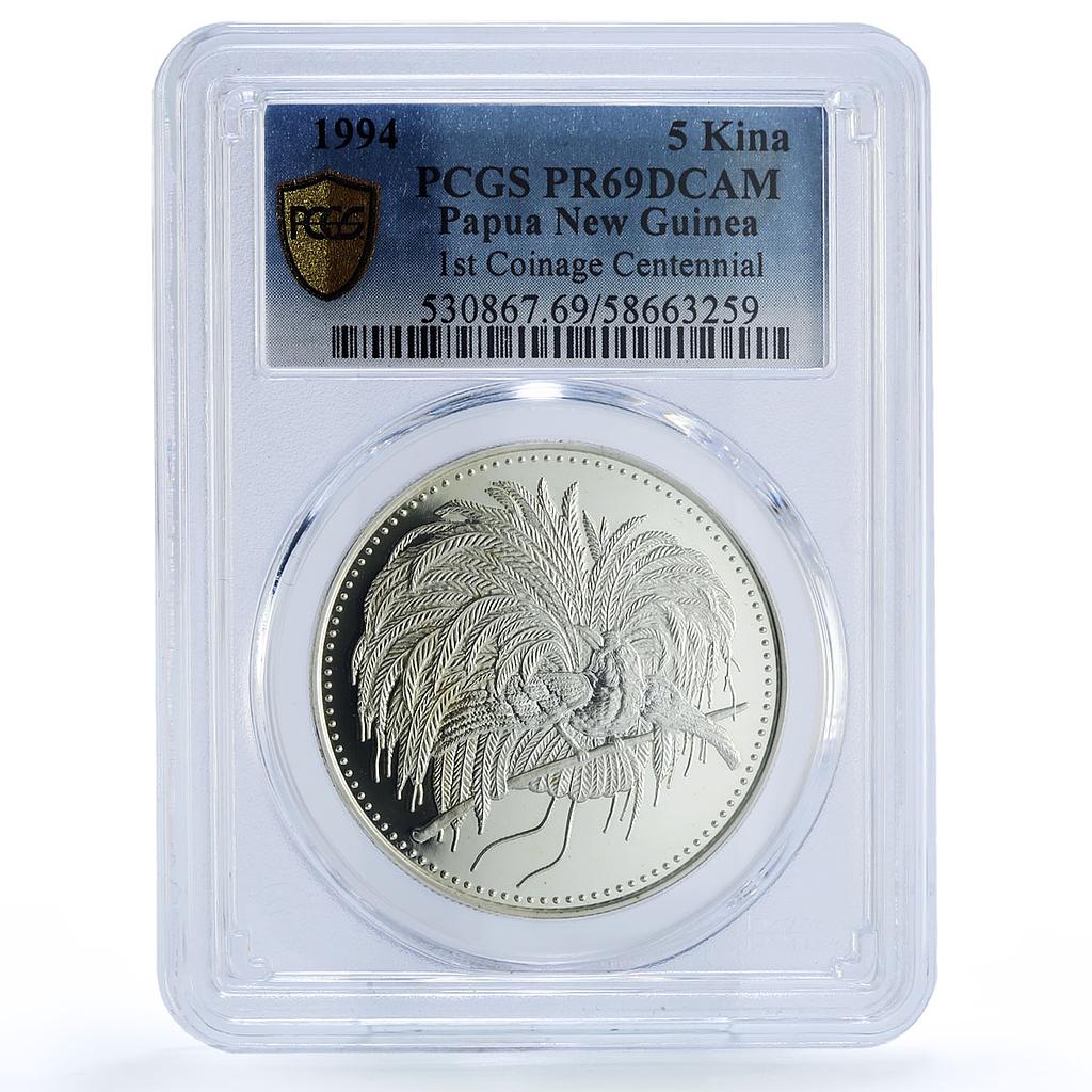 Papua New Guinea 5 kina Coinage Centennial KM-37 Bird PR 69 PCGS silv. coin 1994
