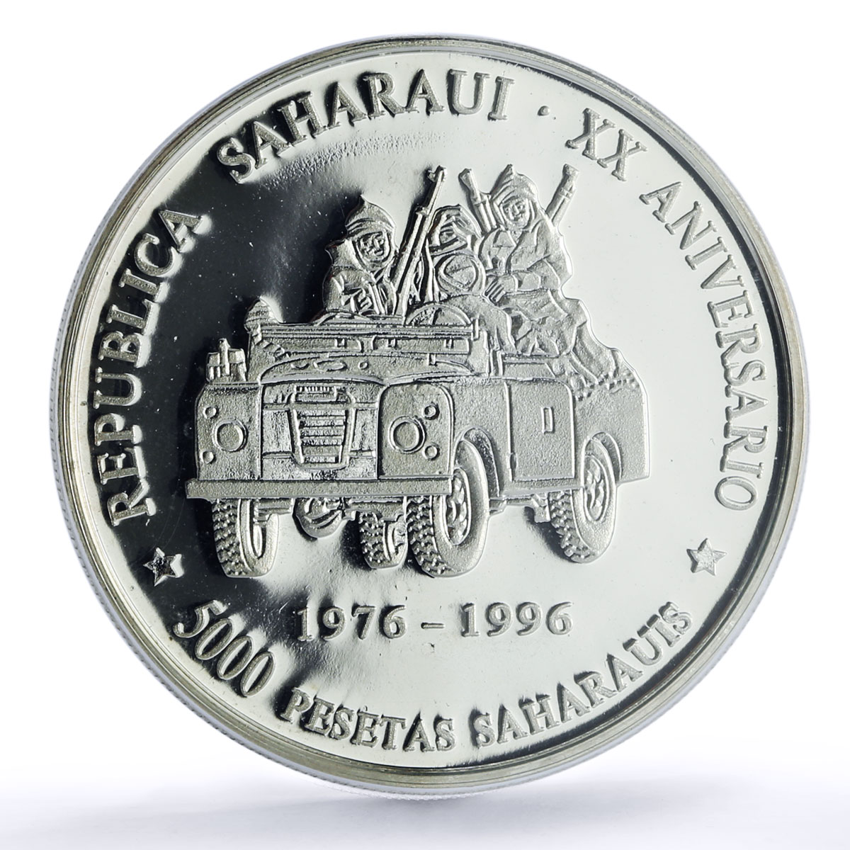 Saharawi 5000 pesetas Proclamation Republic Jeep Car PR 67 PCGS silver coin 1996