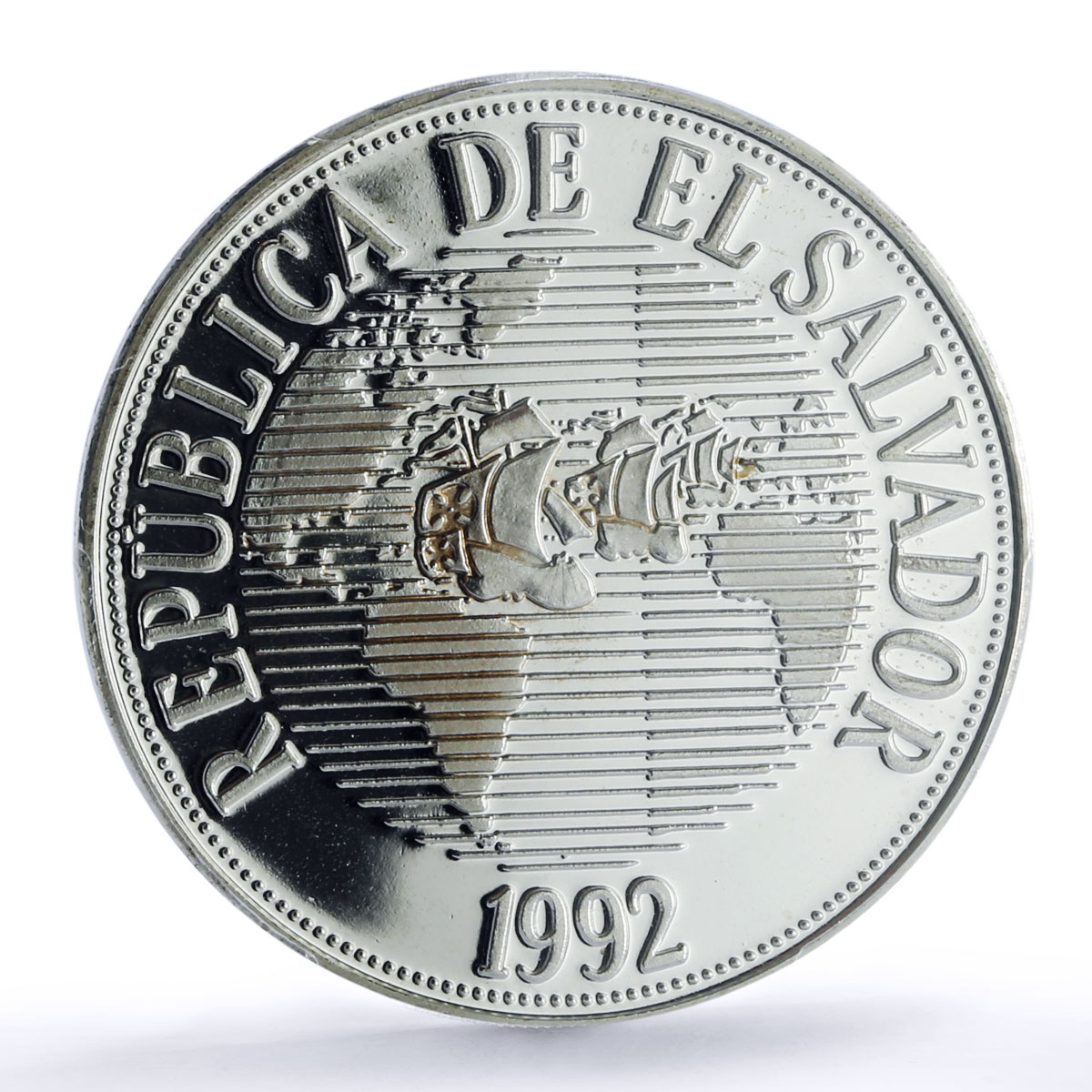 El Salvador 150 colones Discovery America KM-160 Ship MS 69 PCGS silv. coin 1992