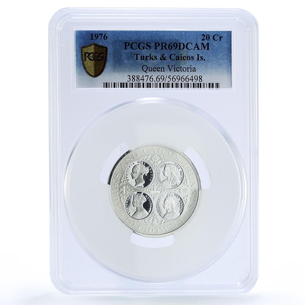 Turks and Caicos Islands 20 crowns Queen Victoria PR 69 PCGS silver coin 1976