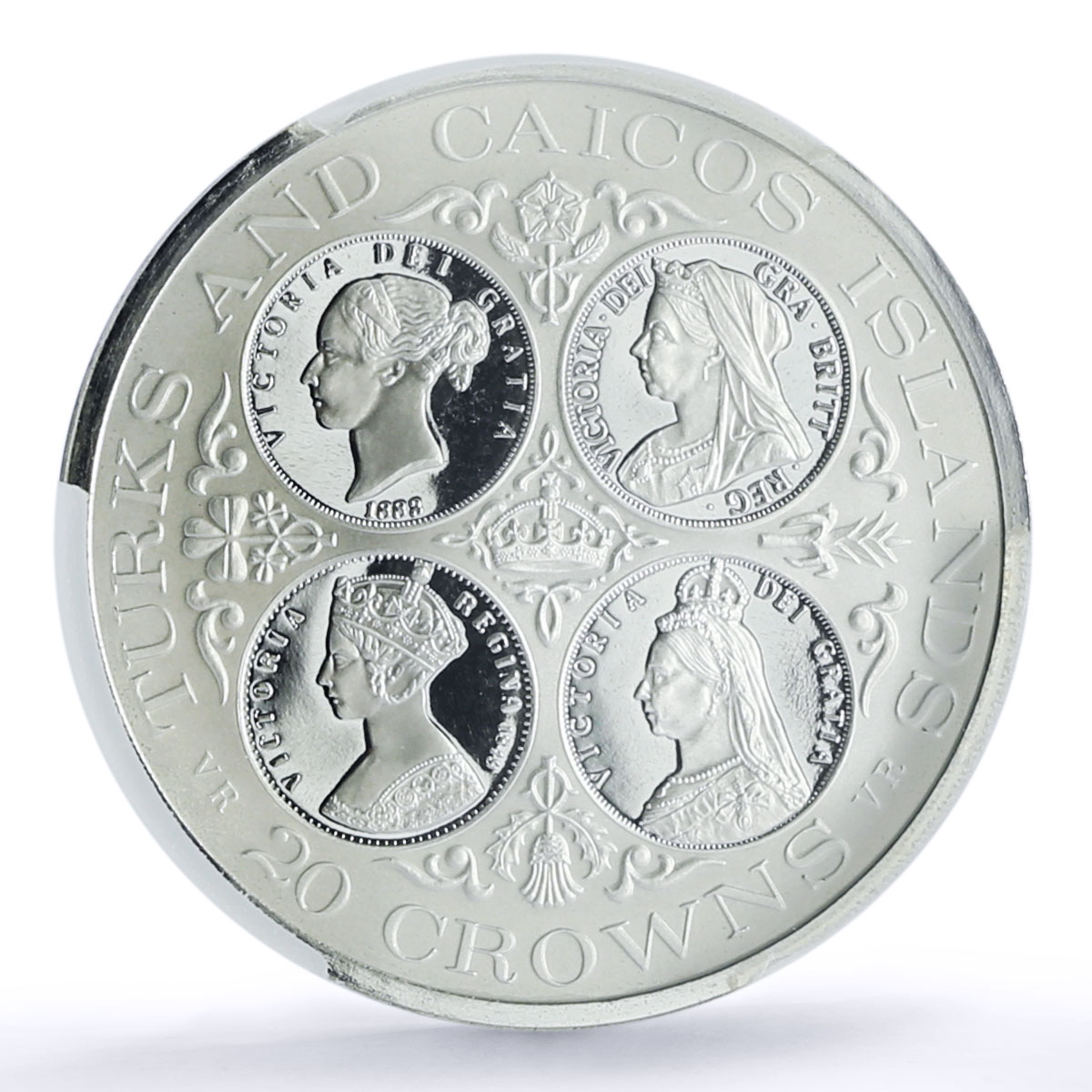 Turks and Caicos Islands 20 crowns Queen Victoria PR 69 PCGS silver coin 1976