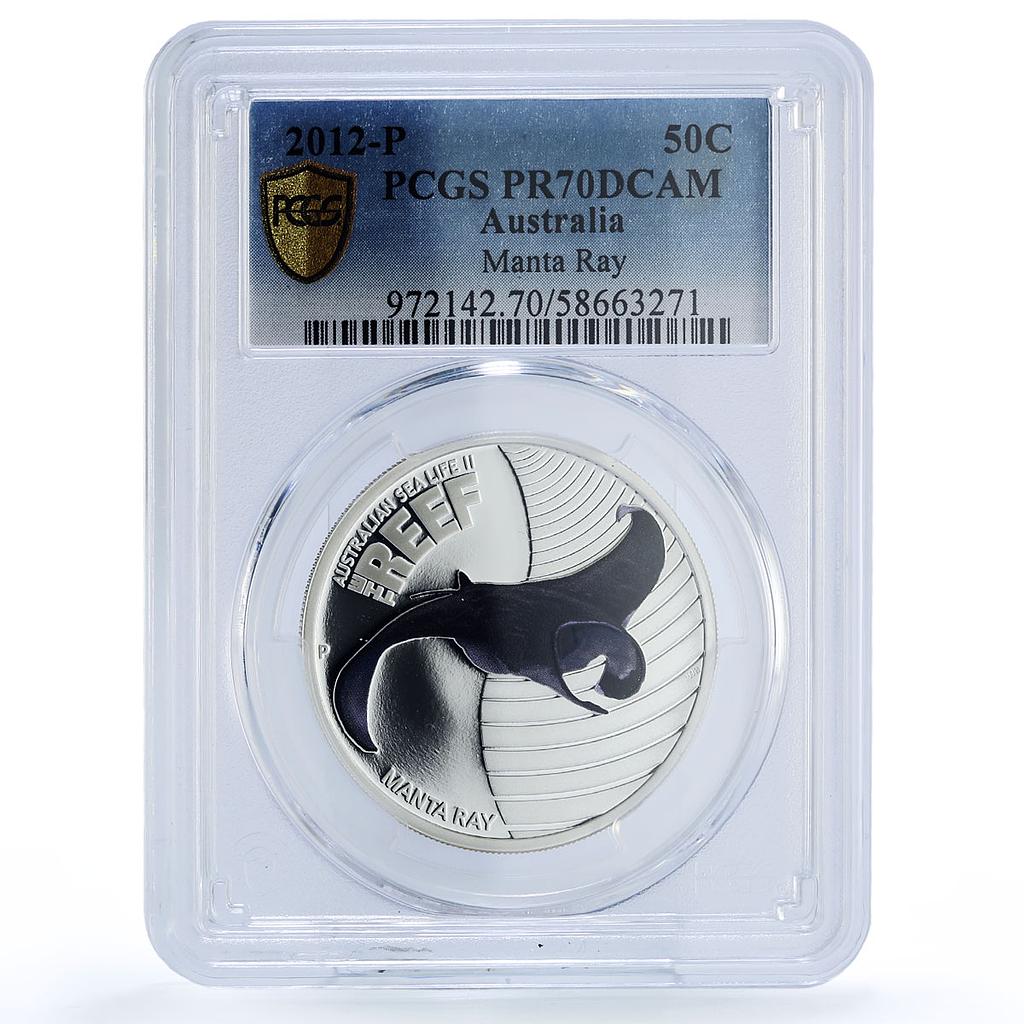 Australia 50 cents Manta Ray Sea Life KM-1847 Fauna PR 70 PCGS silver coin 2012
