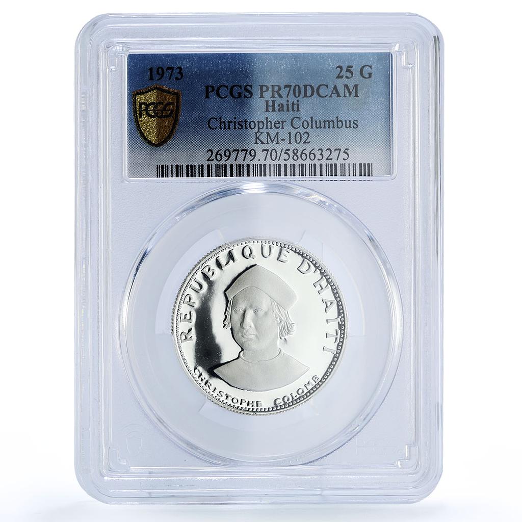 Haiti 25 gourdes Christopher Columbus Colomb KM-102 PR 70 PCGS silver coin 1973