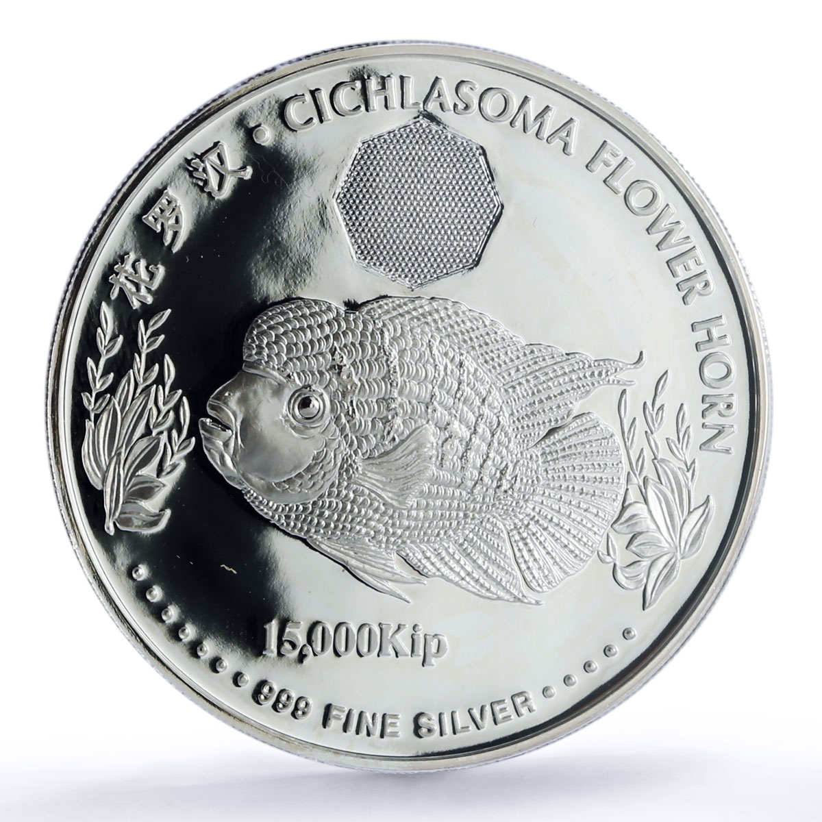 Laos 15000 kip Chilasoma Fower Horn KM-117 Fish Fauna PR69 PCGS silver coin 2003
