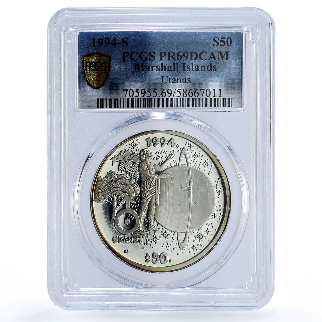 Marshall Isl. 50 dollars Uranus Solar System Space PR 69 PCGS silver coin 1994