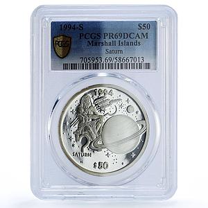 Marshall Isl. 50 dollars Saturn Solar System Space PR 69 PCGS silver coin 1994