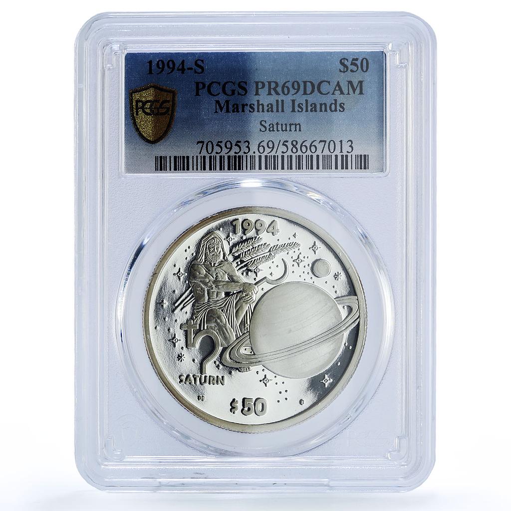Marshall Isl. 50 dollars Saturn Solar System Space PR 69 PCGS silver coin 1994