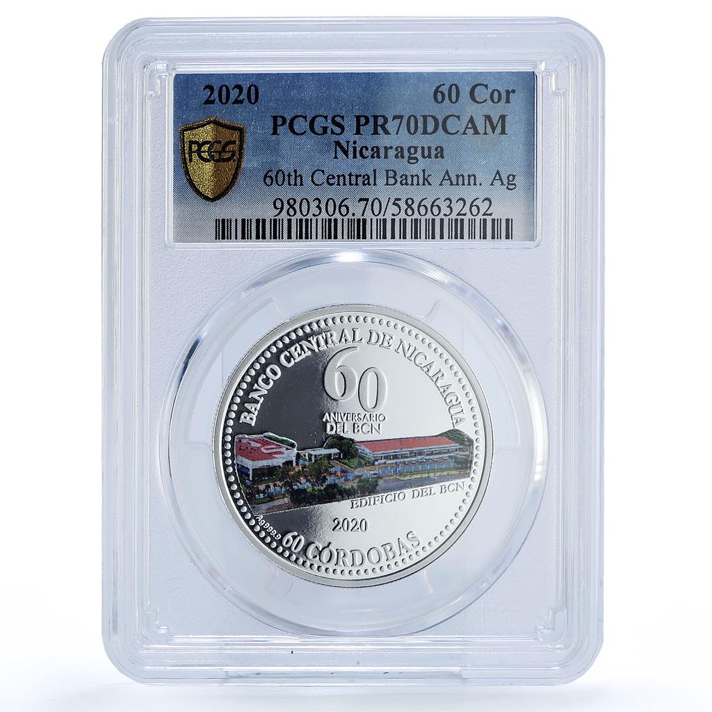 Nicaragua 60 cordobas Central Bank KM-135a Building PR 70 PCGS silver coin 2020
