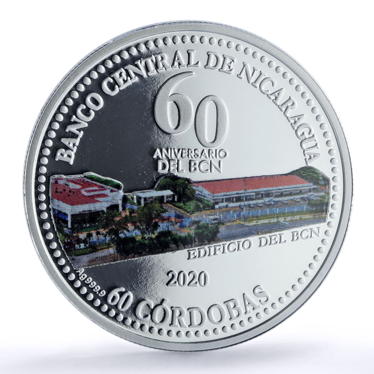 Nicaragua 60 cordobas Central Bank KM-135a Building PR 70 PCGS silver coin 2020
