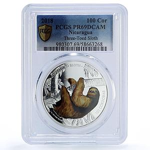 Nicaragua 100 cordobas Three Toed Sloth KM-125 Fauna PR 69 PCGS silver coin 2018