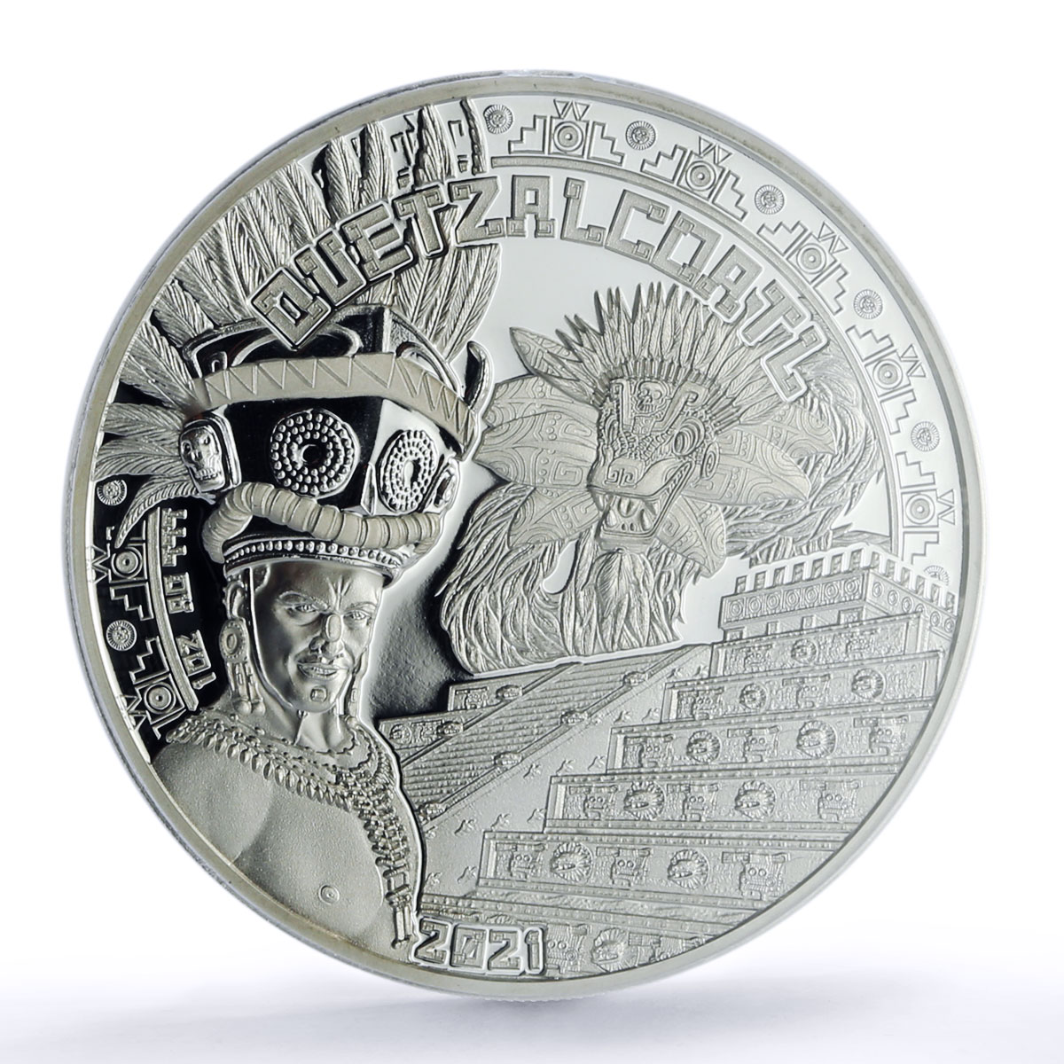 Nicaragua 10 cordobas Quetzalcoatl Maya KM-148 PR 69 PCGS silver coin 2021