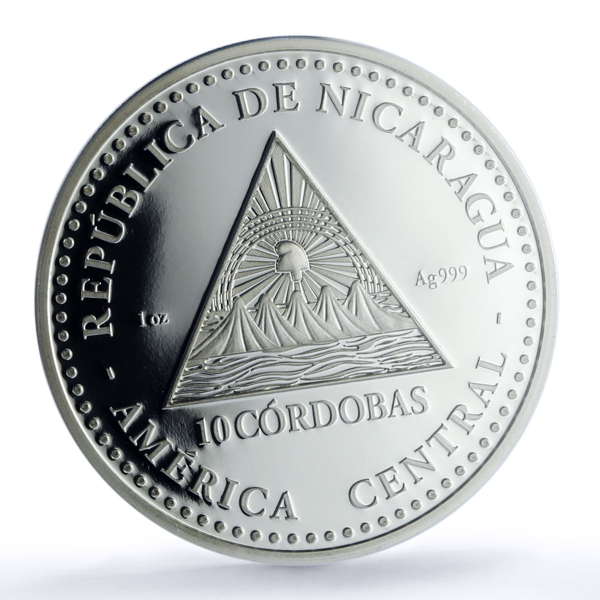 Nicaragua 10 cordobas Quetzalcoatl Maya KM-148 PR 69 PCGS silver coin 2021