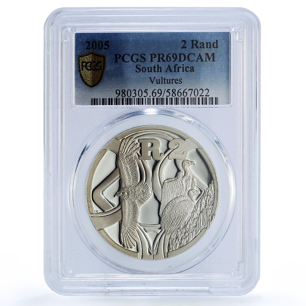 South Africa 2 rand Vultures Birds Prey Fauna PR 69 PCGS silver coin 2005