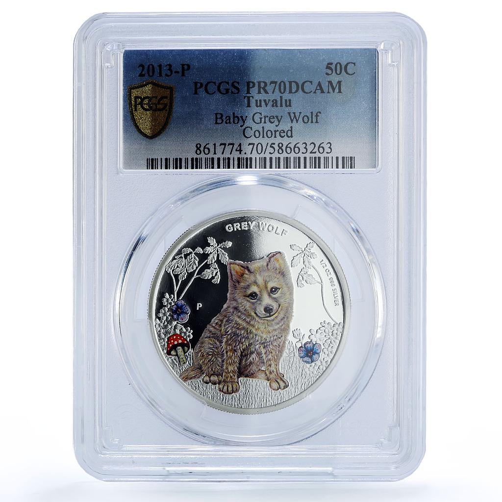 Tuvalu 50 cents Grey Wolf Forest Babies KM-213 Fauna PR 70 PCGS silver coin 2013