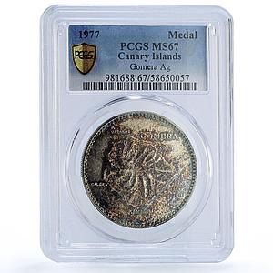 Spain Gomera Island Canary Islas Collection MS 67 PCGS silver medal 1977