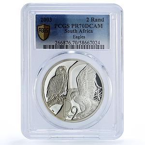 South Africa 2 rand Eagles Birds Prey Fauna PR 70 PCGS silver coin 2003