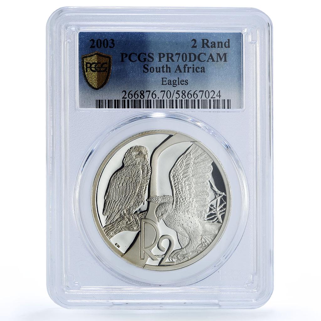 South Africa 2 rand Eagles Birds Prey Fauna PR 70 PCGS silver coin 2003