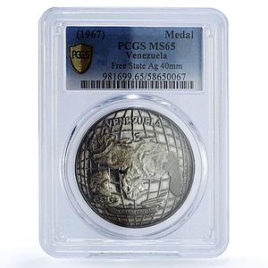 Venezuela Simon Bolivar Independence Free State MS 65 PCGS silver medal 1967
