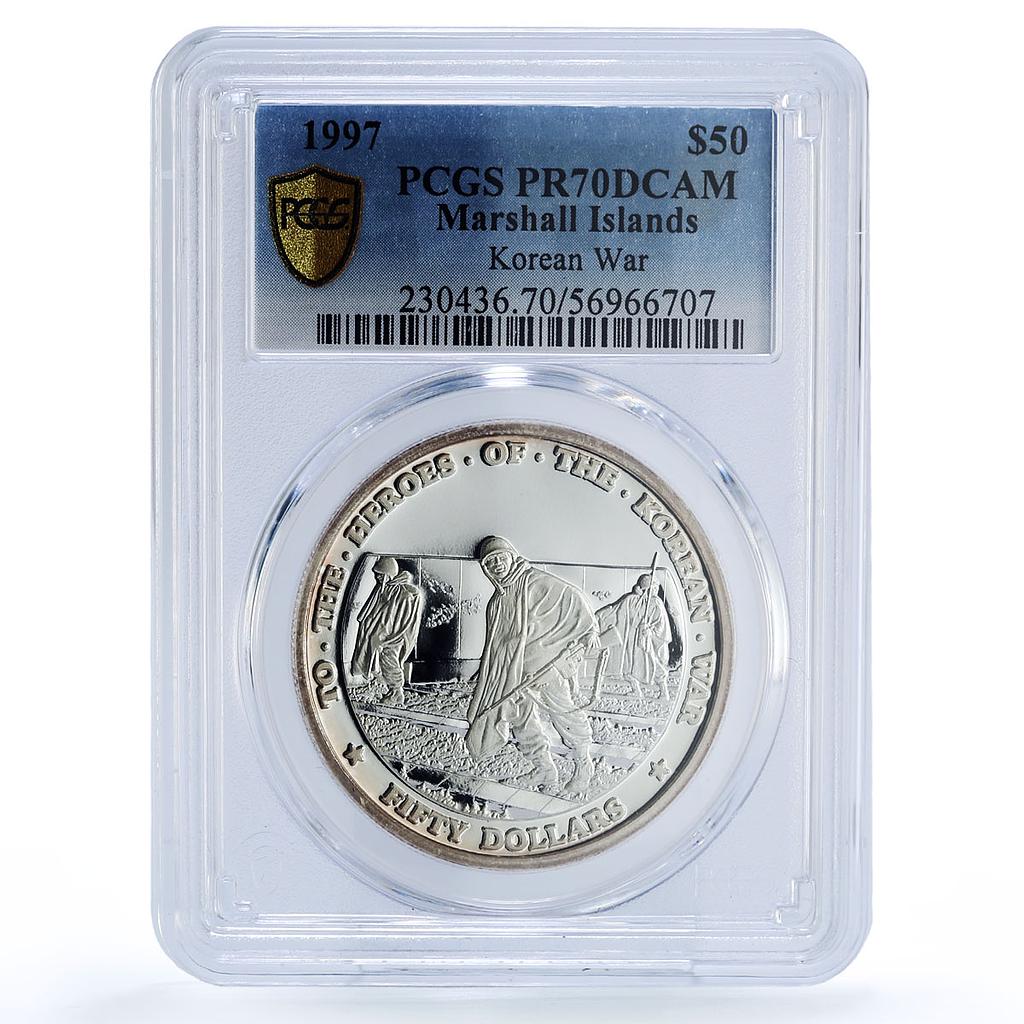 Marshall Islands 50 dollars Heroes Korean War PR 70 PCGS silver coin 1997