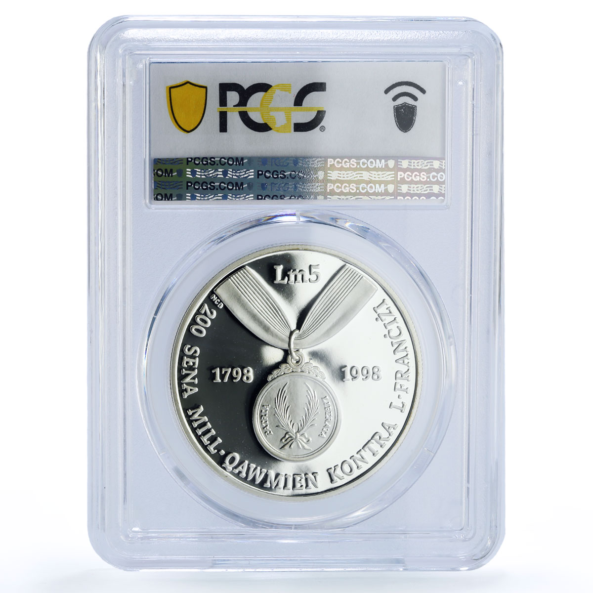 Malta 5 liri Revolt Against the French 1801 History PR 68 PCGS silver coin 1998