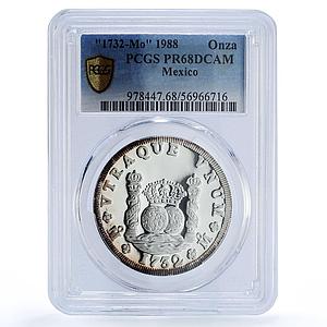 Mexico 1 onza 8 Reales Restrike 1732 Pillar Dollar PR 68 PCGS silver medal 1988