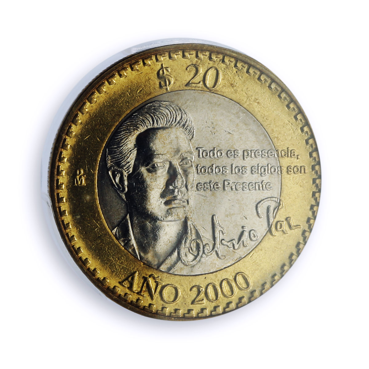 Mexico 20 pesos Octavio Paz Rev. KM-638 MS 66 PCGS bimetal coin 2000 - 2001