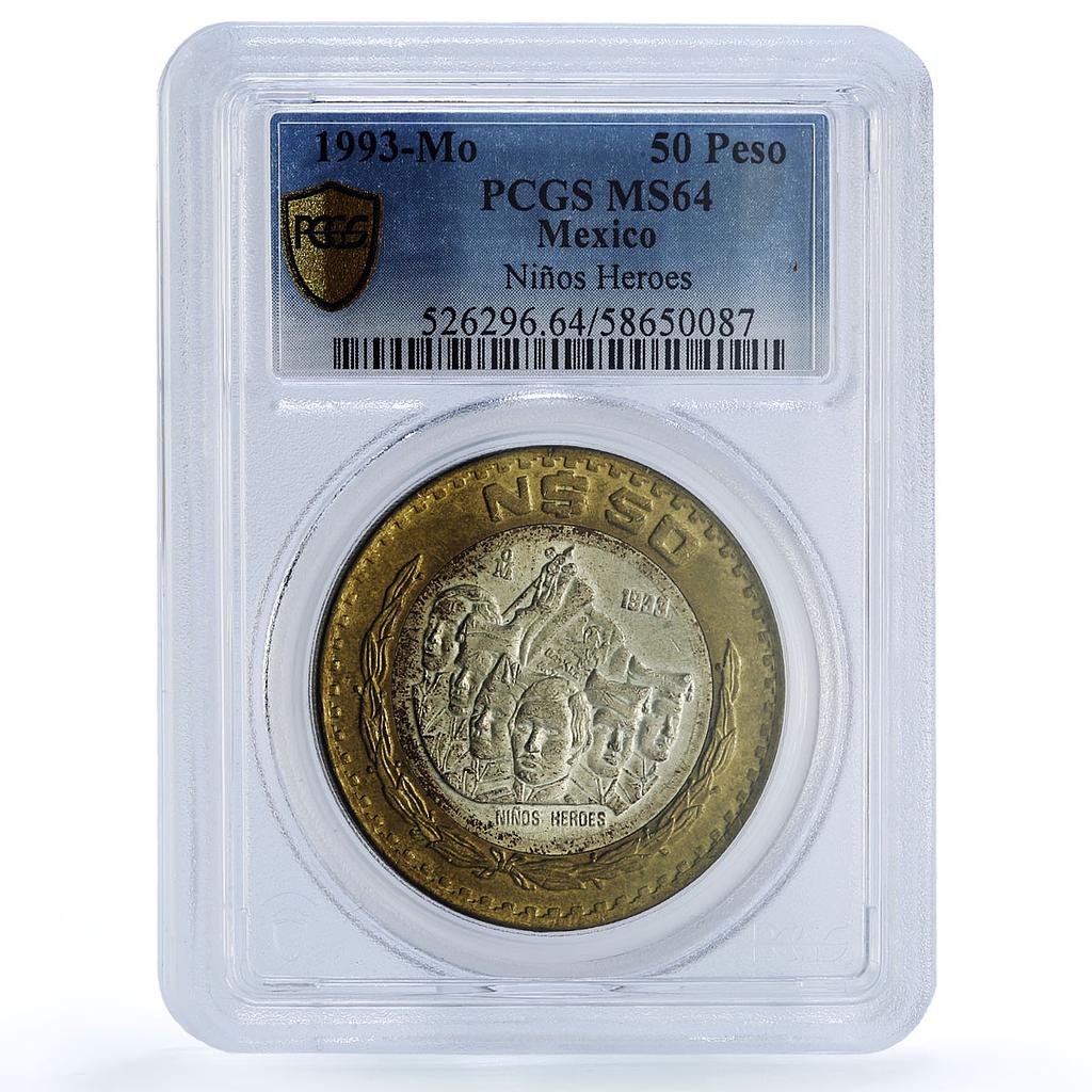 Mexico 50 pesos Nino Nine Heroes KM-571 History MS 63 PCGS bimetal coin 1993