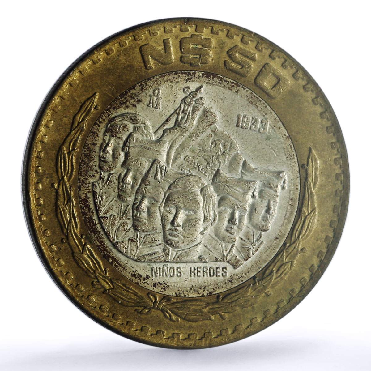 Mexico 50 pesos Nino Nine Heroes KM-571 History MS 63 PCGS bimetal coin 1993
