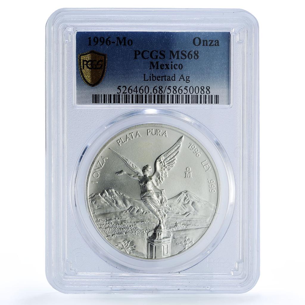 Mexico 1 onza Libertad Angel of Independence KM-613 MS 68 PCGS silver coin 1996