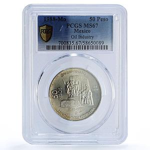 Mexico 50 pesos Oil Industry KM-532 Monument MS 67 PCGS silver coin 1988