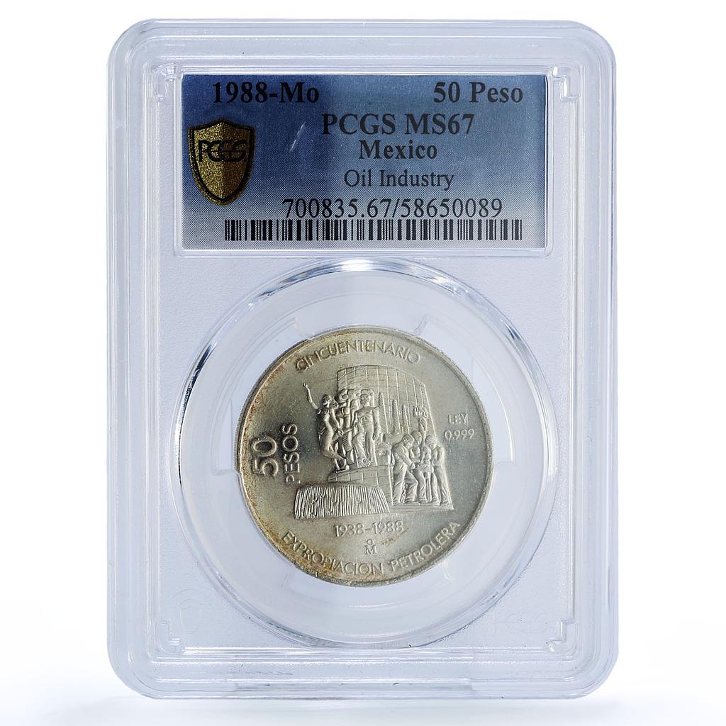 Mexico 50 pesos Oil Industry KM-532 Monument MS 67 PCGS silver coin 1988