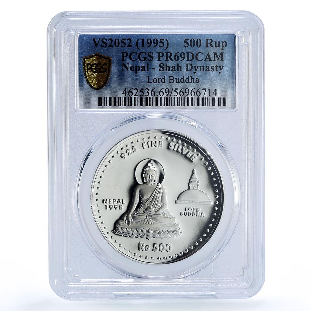 Nepal 500 rupees Lord Buddha Buddhism Religion PR 69 PCGS silver coin 1995