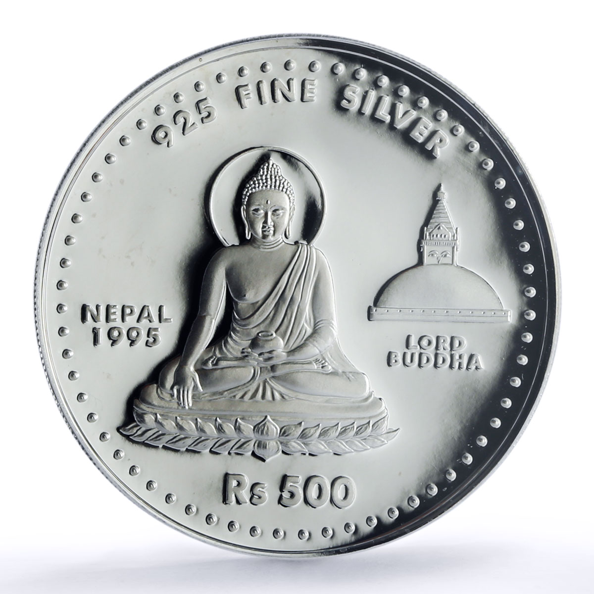 Nepal 500 rupees Lord Buddha Buddhism Religion PR 69 PCGS silver coin 1995
