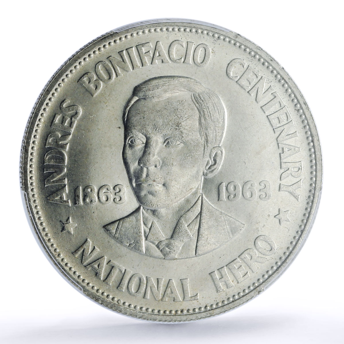 Philippines 1 peso Andres Bonifacio KM-193 Politics MS 64 PCGS silver coin 1963