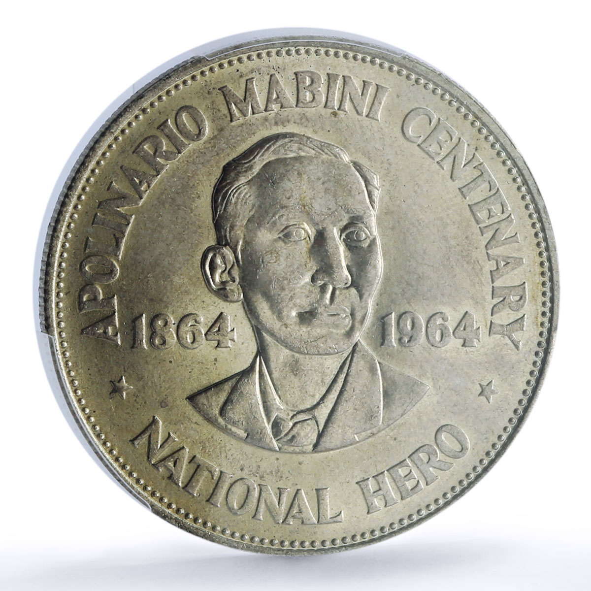 Philippines 1 peso Apolinario Mabini KM-194 Politics MS 64 PCGS silver coin 1964