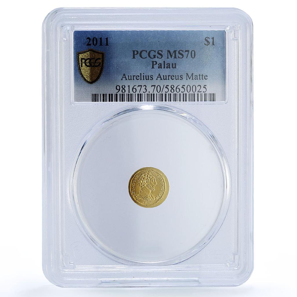 Palau 1 dollar Marcus Aurillus Aureus Restrike KM-352 MS 70 PCGS gold coin 2011