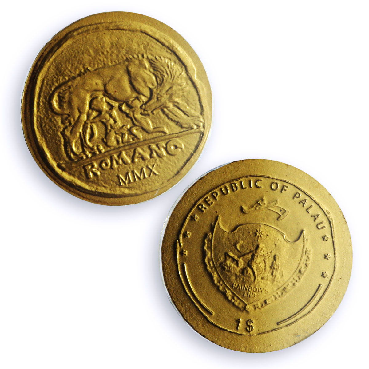 Palau 1 dollar Romulus Remus Aureus Restrike KM-327 MS 70 PCGS gold coin 2010