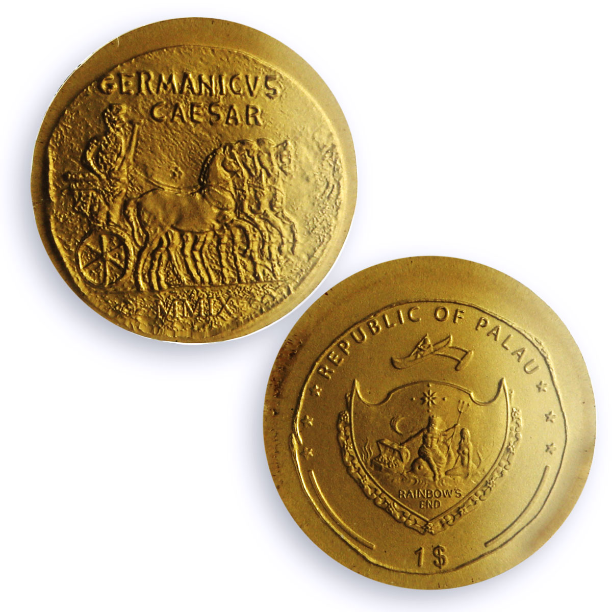 Palau 1 dollar Germanicus Aureus Restrike KM-236 MS 70 PCGS gold coin 2009