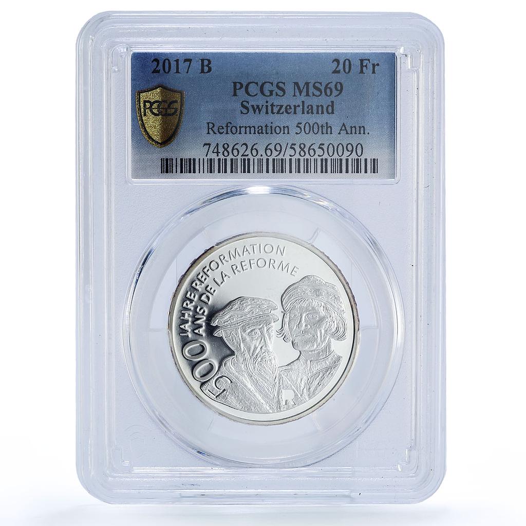 Switzerland 20 francs Reformation Zwingli Calvin MS 69 PCGS silver coin 2017