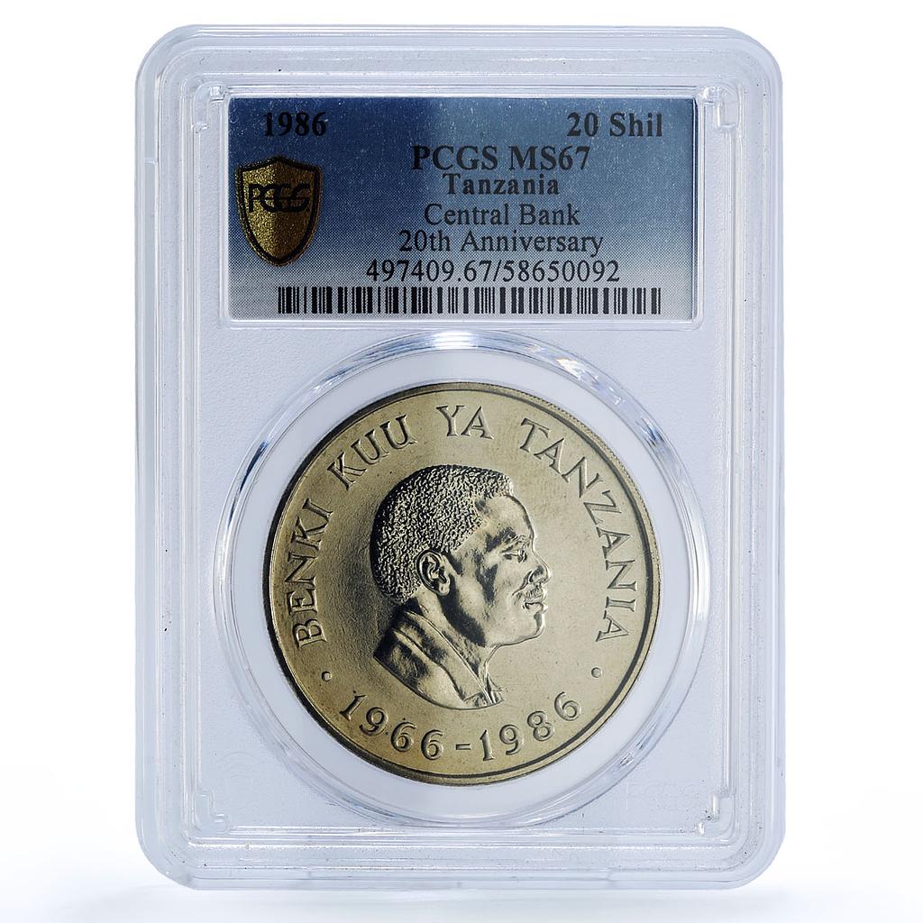 Tanzania 20 shilingi Central Bank President Mwinyi MS 67 PCGS CuNi coin 1986