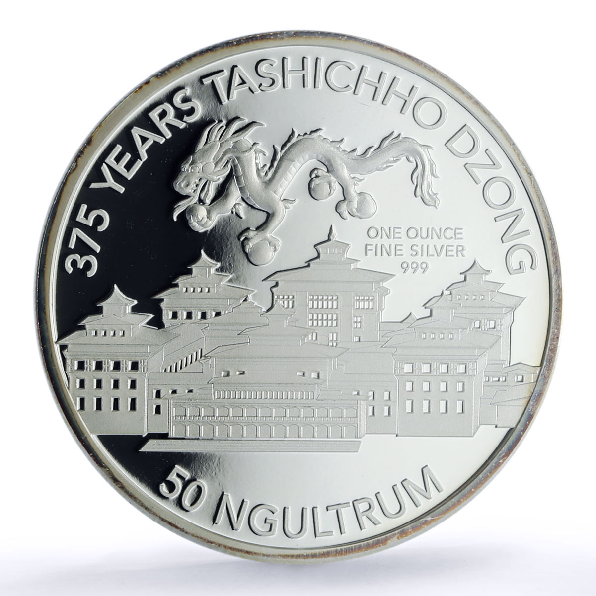 Bhutan 50 ngultrum Tashichho Dzong Dragon PR 69 PCGS silver coin 2016