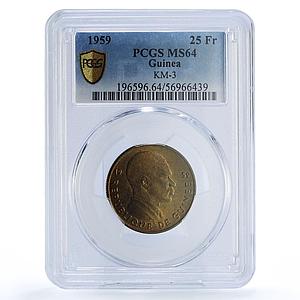 Guinea 25 francs Republic Sekou Toure KM-7 MS 64 PCGS CuNi coin 1959