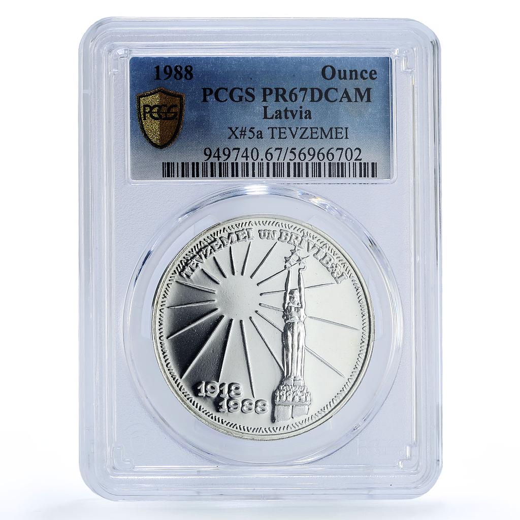 Latvia 1 oz Independence Legation Series X#5a PR 67 PCGS silver coin 1988
