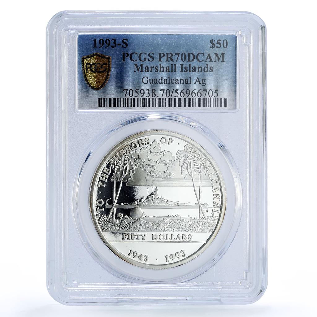 Marshall Islands 50 dollars Guadalcanal Battleship PR 70 PCGS silver coin 1993