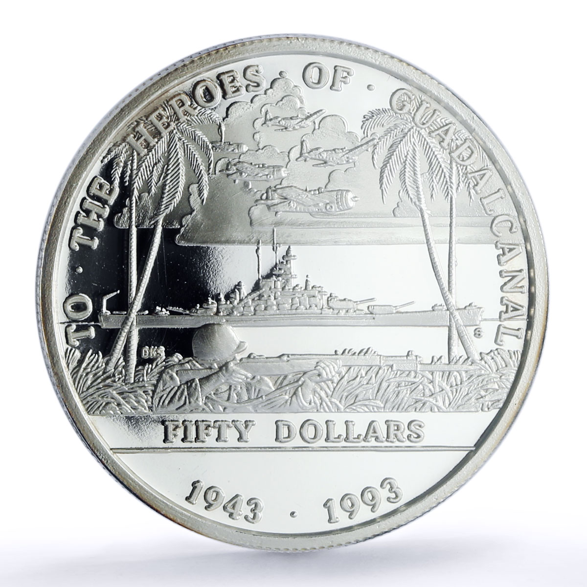 Marshall Islands 50 dollars Guadalcanal Battleship PR 70 PCGS silver coin 1993