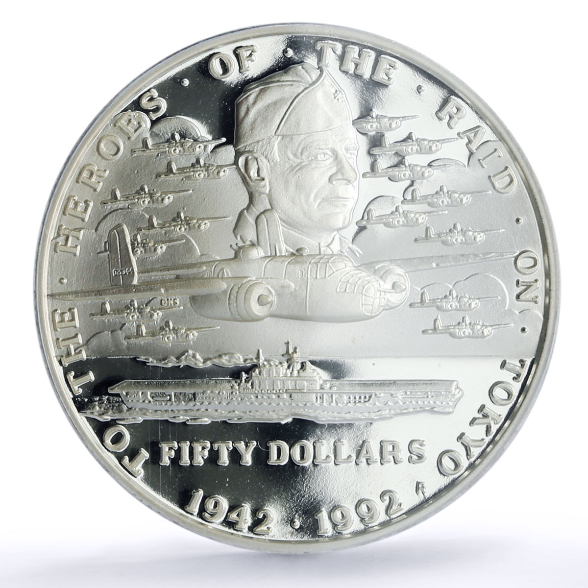 Marshall Isl. 50 dollars Raid Tokyo Doolittle Planes PR 69 PCGS silver coin 1992