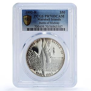 Marshall Islands 50 dollars Midway Battleship Planes PR 70 PCGS silver coin 1992
