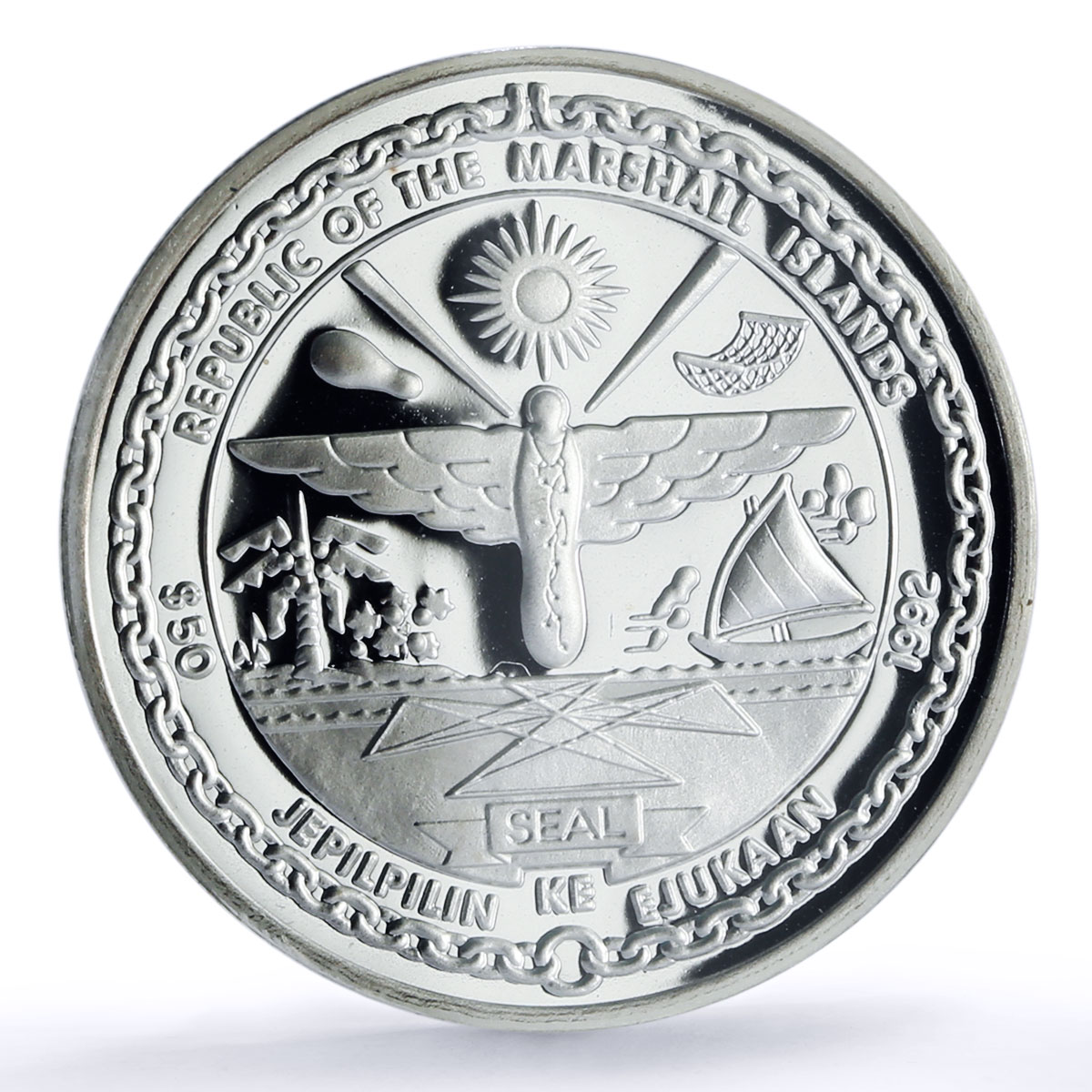 Marshall Islands 50 dollars Midway Battleship Planes PR 70 PCGS silver coin 1992