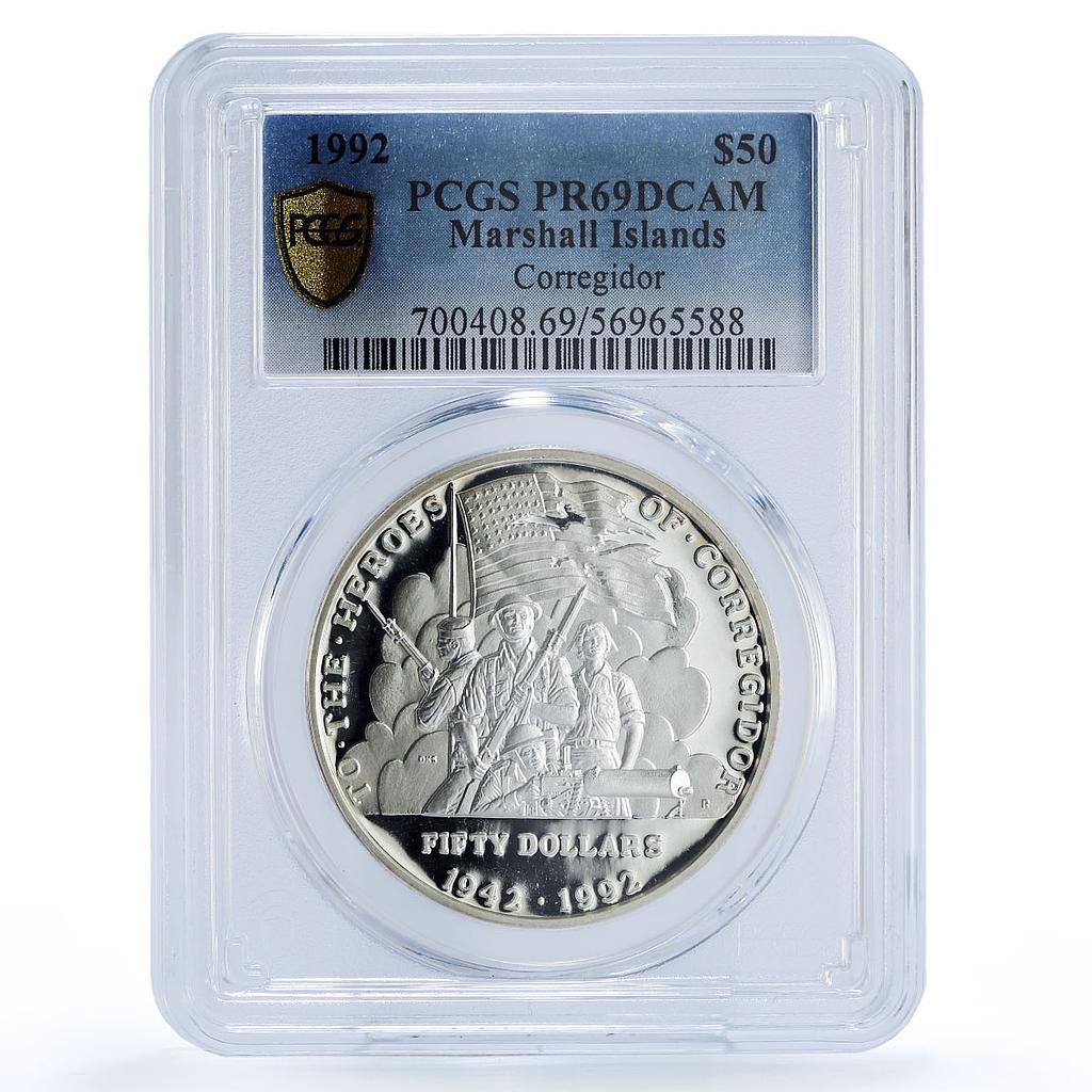 Marshall Islands 50 dollars Corregidor Philippines PR 69 PCGS silver coin 1992