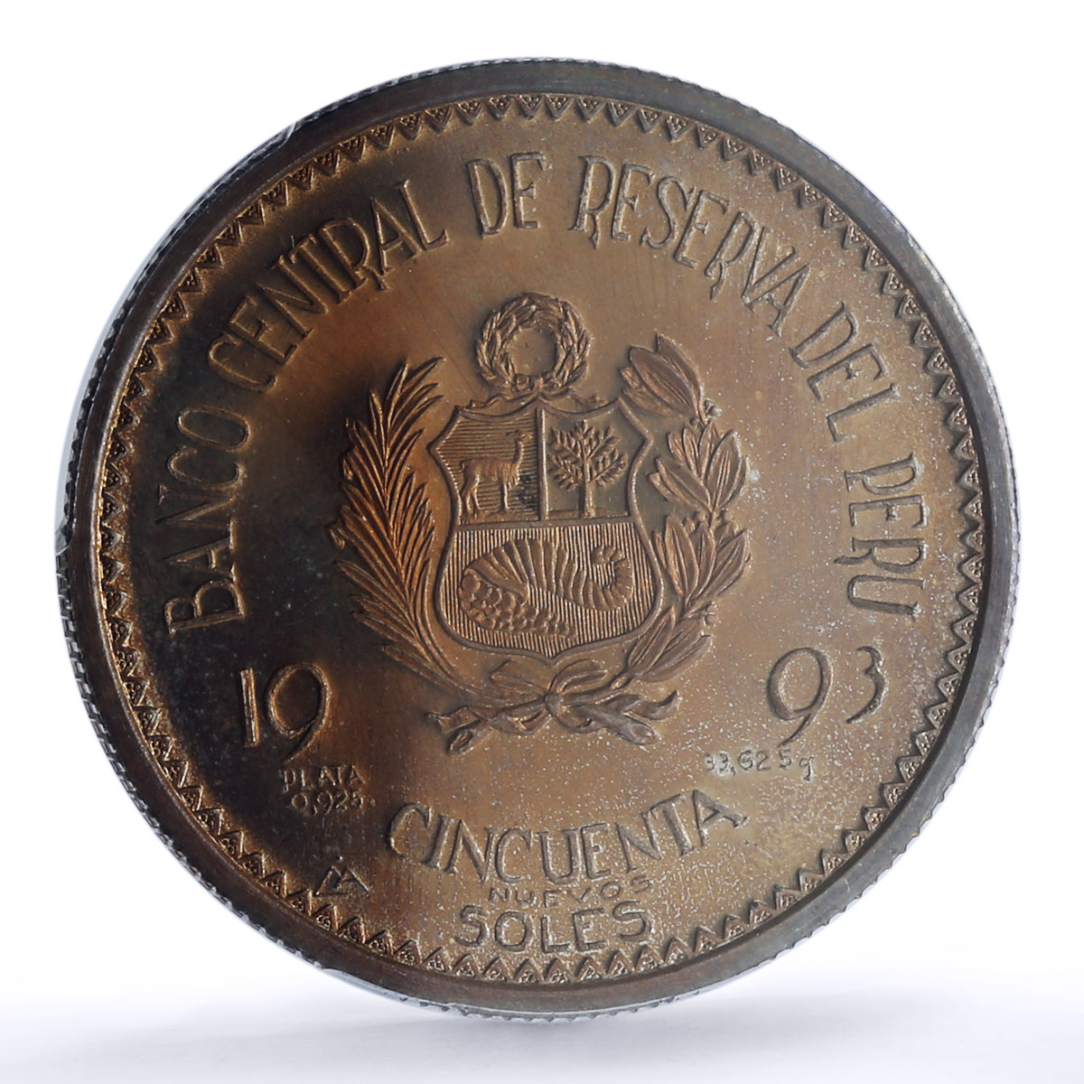 Peru 50 soles Japan Commercial Exchange KM-320 MS 65 PCGS silver coin 1993